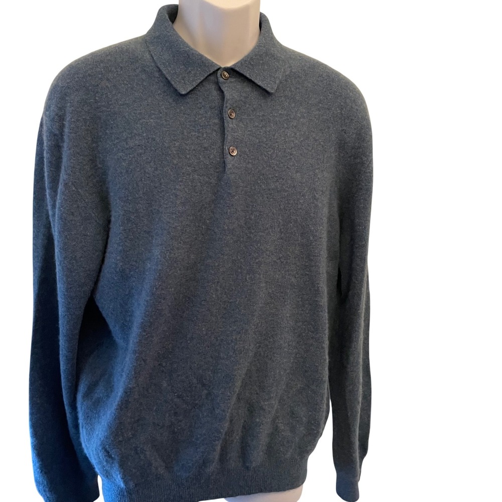 Joseph‎ & Lyman Mens Blue 100% Cashmere Long Sleeve Polo Sweater Size Large